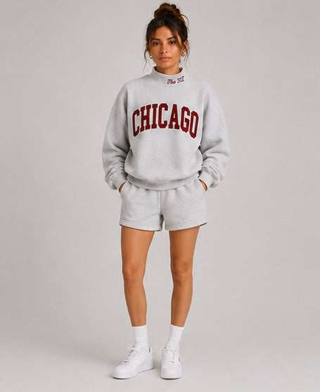 CHICAGO Embroidered Oversized Mockneck Sweatshirt