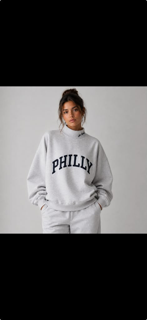 PHILLY Embroidered Oversized Mockneck Sweatshirt